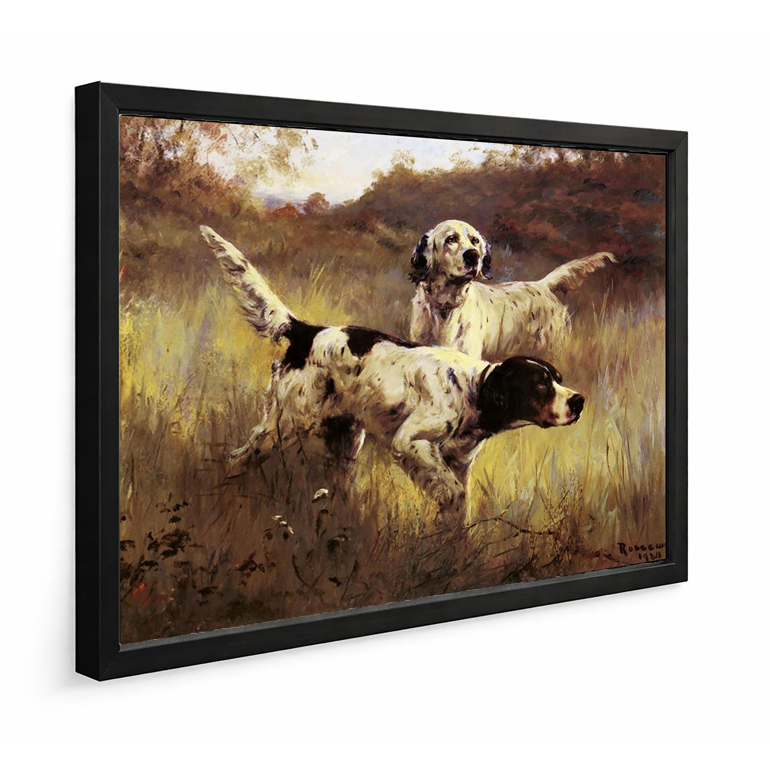 Framed 42x30 English Setters in the Field by Percival Leonard