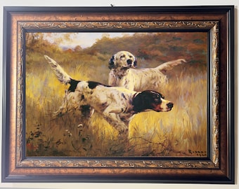 Victorian Hunting Dogs - English Setters in the Field Print Reproduction by Percival Leonard Rosseau, Framed in Various Styles or size 42x30
