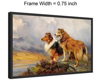 Two Collies Above a Lake Framed Canvas Wall Art, Wright Barker