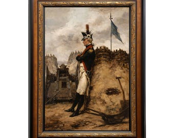 Retrato militar de Alexander Hamilton durante la Guerra de la Independencia de Estados Unidos, obra de arte mural sobre el liderazgo de los Padres Fundadores, presentada en 42 x 30