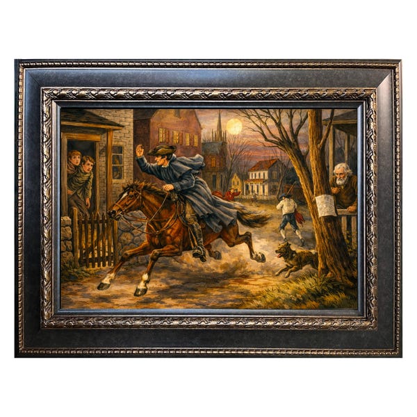 Paul Revere’s Midnight Ride “The British Are Coming” Vintage American Revolutionary War art Historic Patriot Classic Colonial Framed 42x30