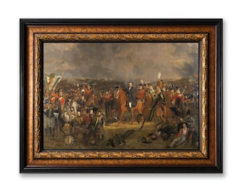 The Battle of Waterloo Framed Canvas Wall Art, Jan Willem Pieneman Historical Painting Print, Large Military Home Office Wall Decor