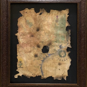 1836 Mapa revolucionario de Texas quemado enmarcado, arte de Texas, mapa de Texas, arte rústico, enmarcado bajo vidrio, tamaño enmarcado 32X39