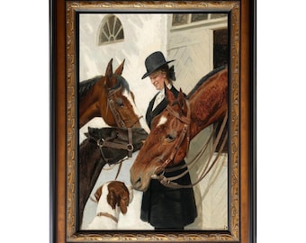 Visiting the Horses by Claus Adolf Heinrich-hansen 42x30 Framed