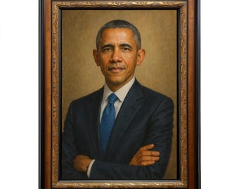 Barack Obama Portrait Art Print – Modern American Leader, Contemporary Presidential Wall Decor, Inspiring Political Portrait, Framed 42x30