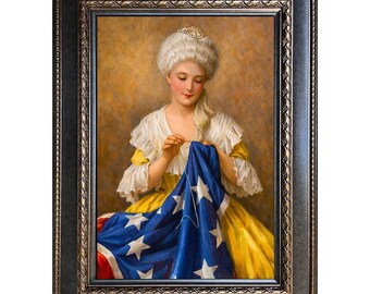 Betsy Ross Sewing the First American Flag Vintage Patriotic Painting 1776 Revolutionary War Colonial America History Print Framed 42x30
