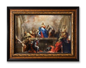 Pentecost Framed Canvas Wall Art, Jean II Restout Descent of the Holy Spirit Painting Print, Vintage Christian Religious Sacred Wall Decor