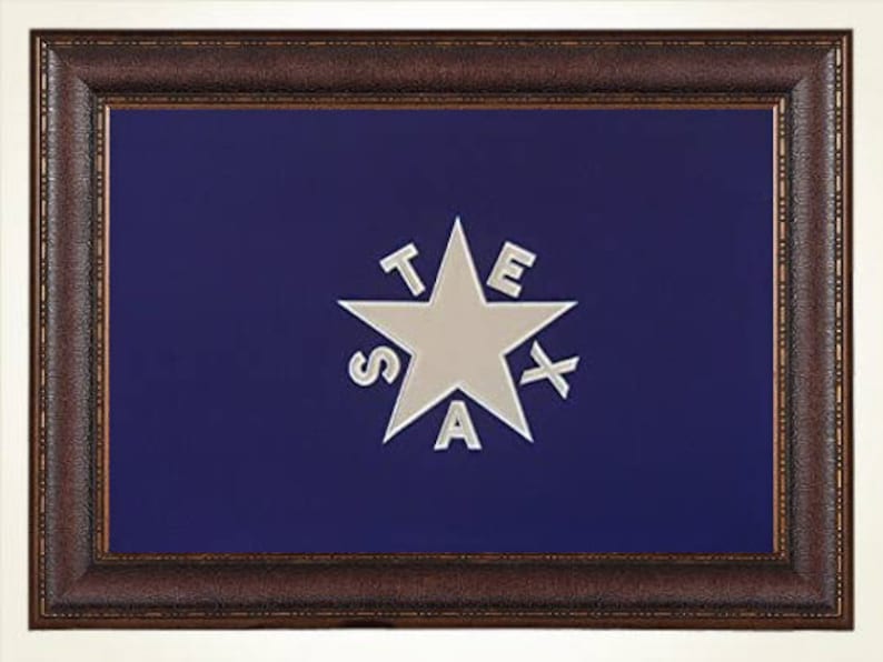 Large Blue Texas Flag Framed Aged De Zavala Real Rustic Western Custom Framed Art Vintage Cotton