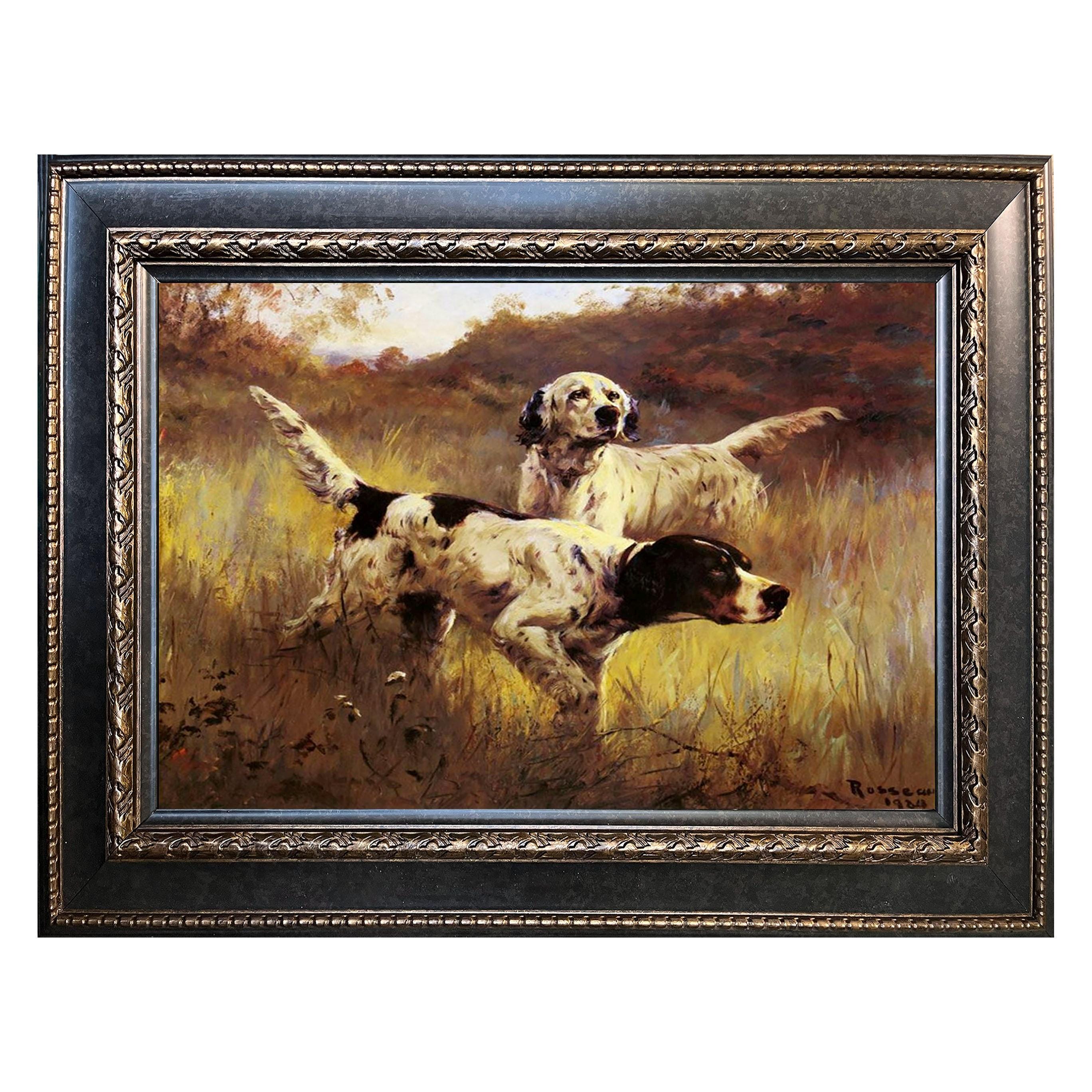 Framed 42x30 English Setters in the Field by Percival Leonard