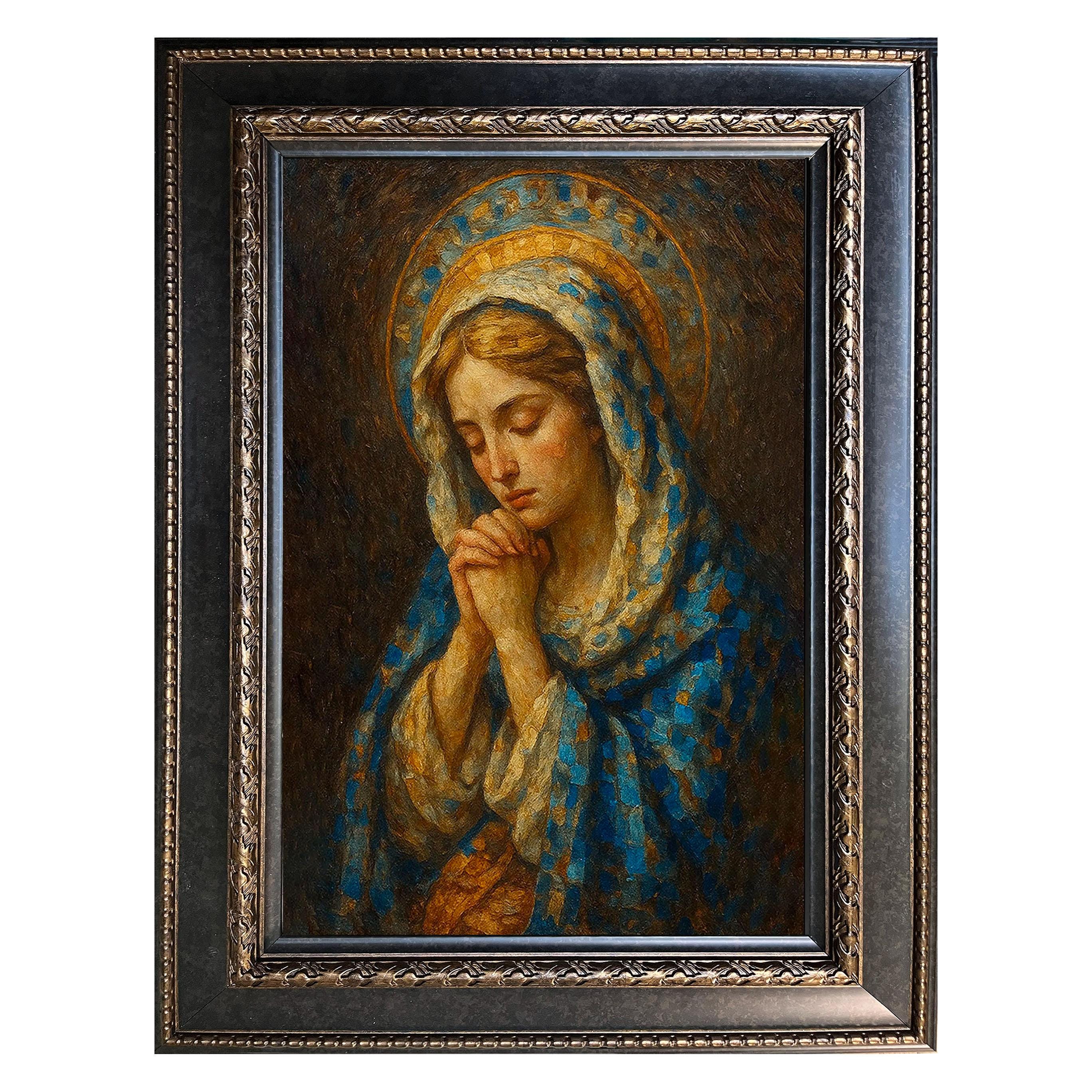 Vertical Virgin Mary Wall Art | Modern Mosaic Religious Canvas