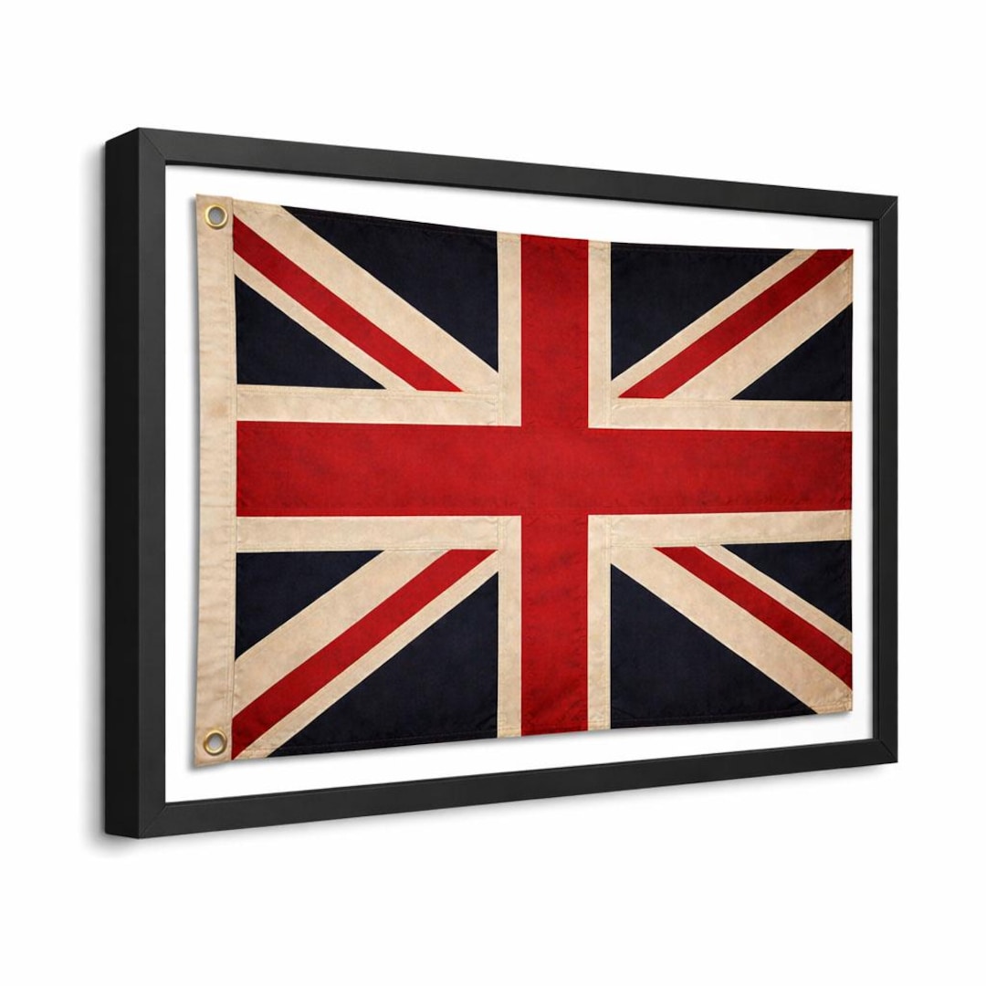 Vintage Union Jack Flag Framed Wall Art – Embroidered Textile Style UK ...