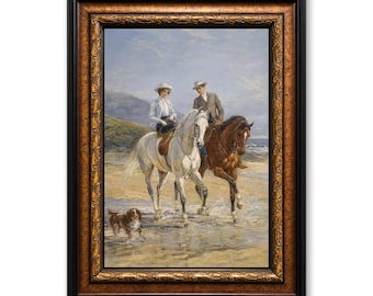 A Couple Riding Horses Framed Canvas Wall Art, Heywood Hardy Victorian Oil Painting Print, Large Home Office Romantic Decor