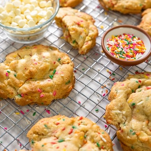 Confetti Cake Batter:  A yellow cupcake flavored cookie with white chocolate chips and rainbow sprinkles.