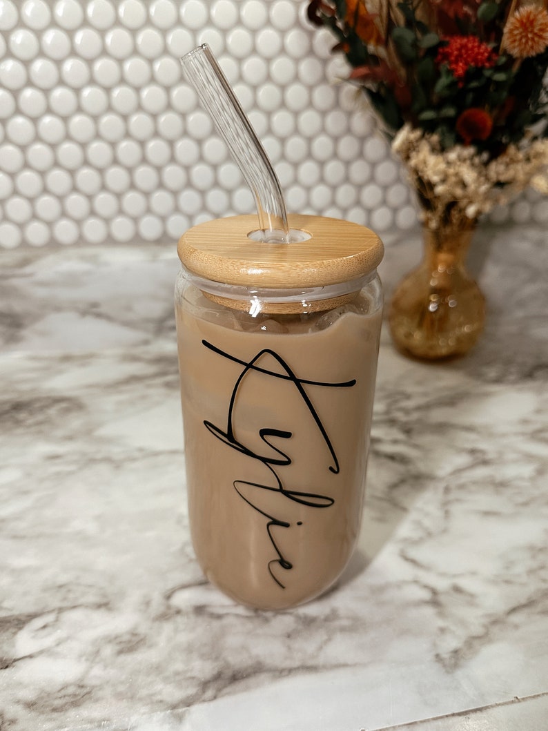 Personalized Glass Cup - Glass Can Soda Cup With Lid and Straw ...