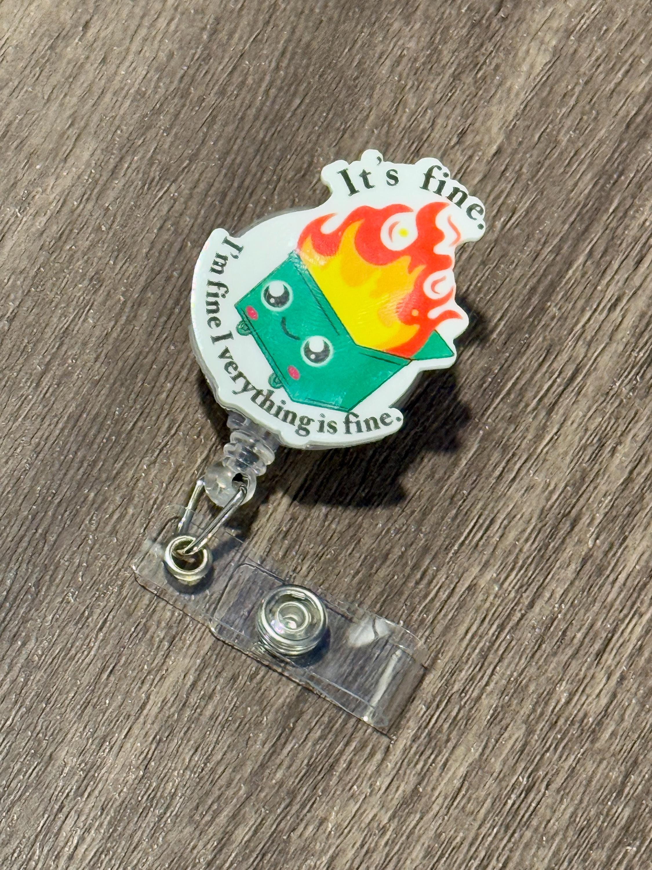 Funny Dumpster Fire Badge Reel: Alligator Swivel Clip - Thumbnail 4
