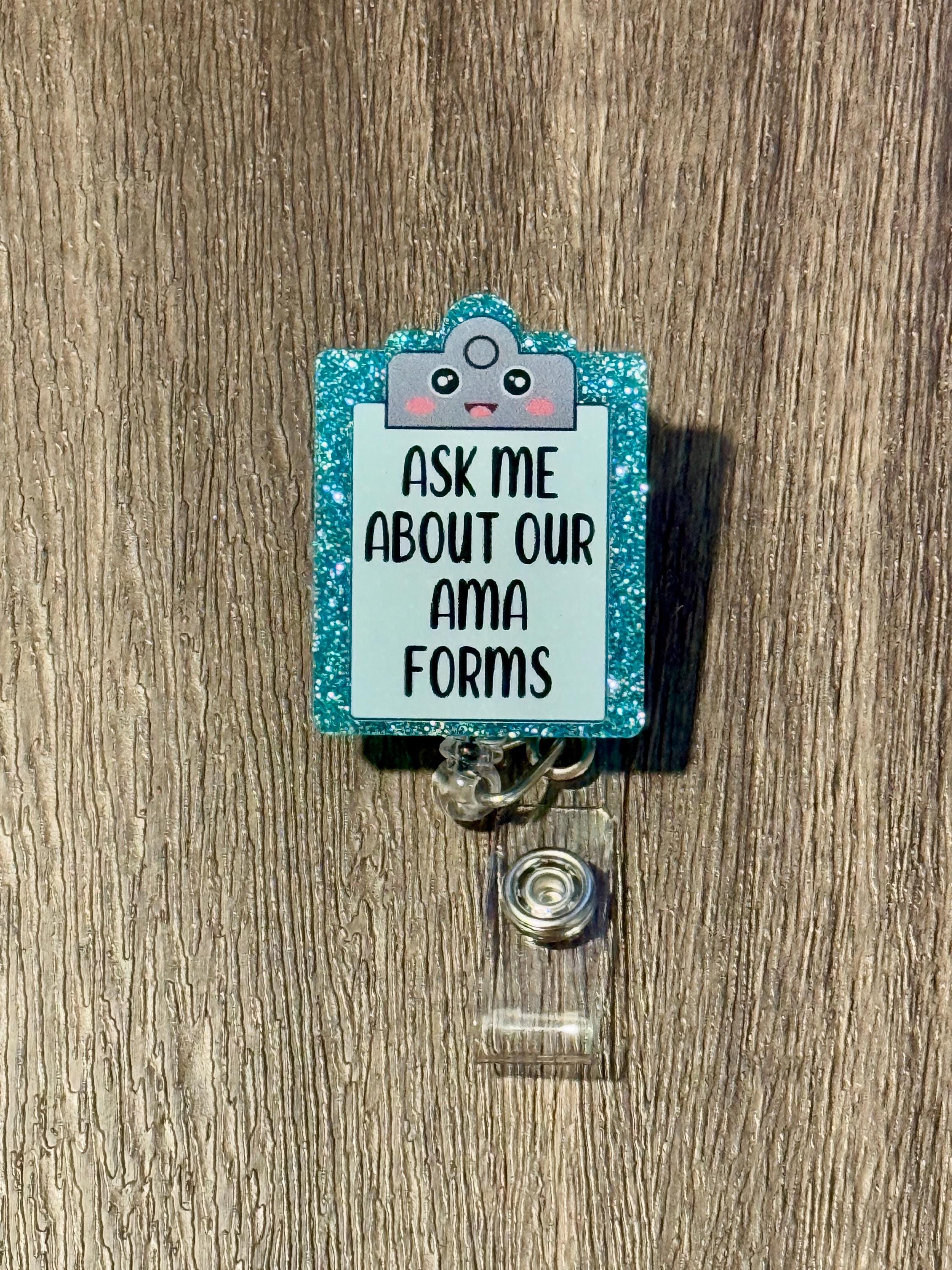 Funny 'Ask Me About AMA Forms' Badge Reel: Alligator Swivel Clip - Thumbnail 3