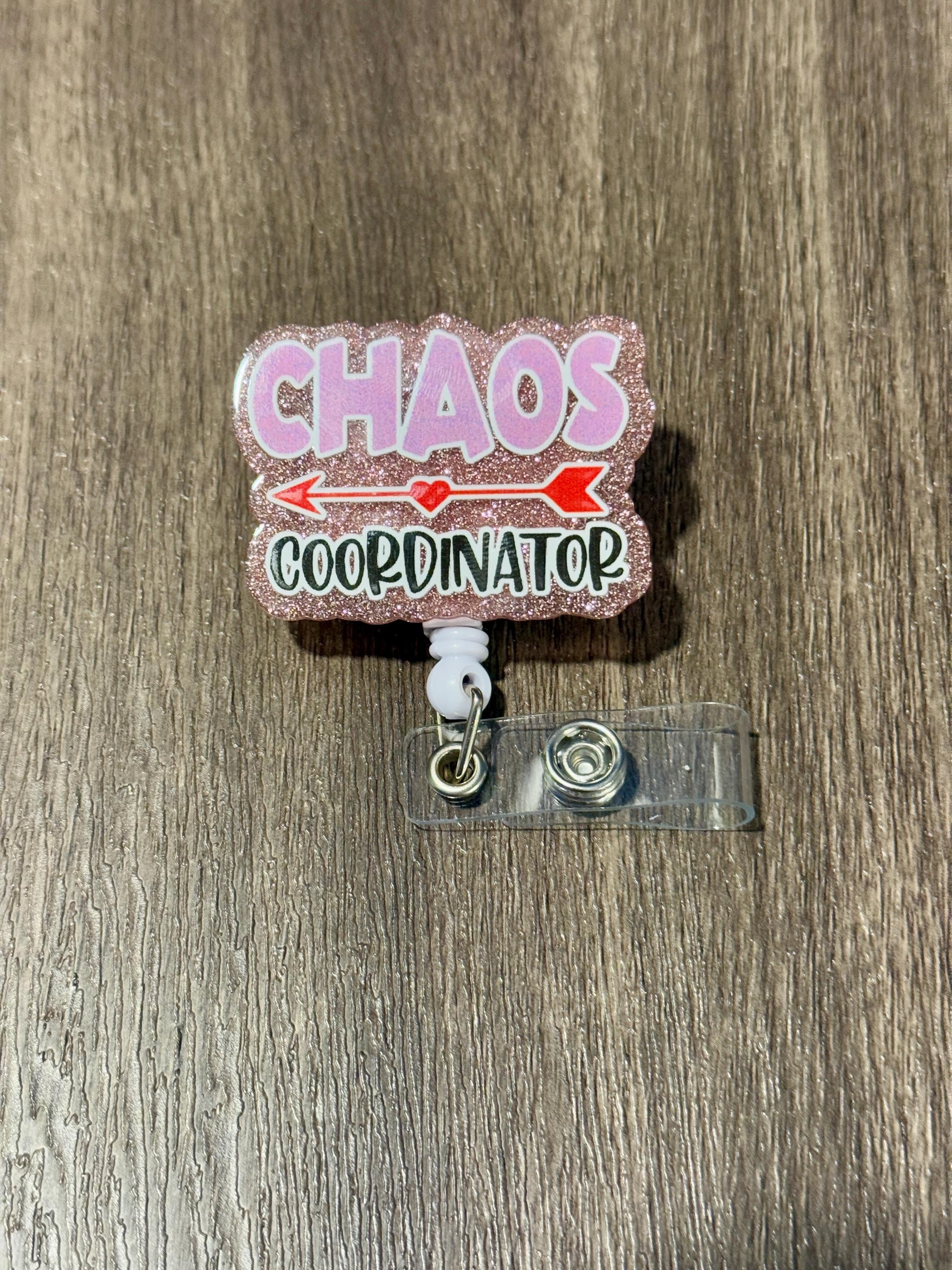 Funny 'Chaos Coordinator' Badge Reel - Alligator Swivel Clip - Thumbnail 4