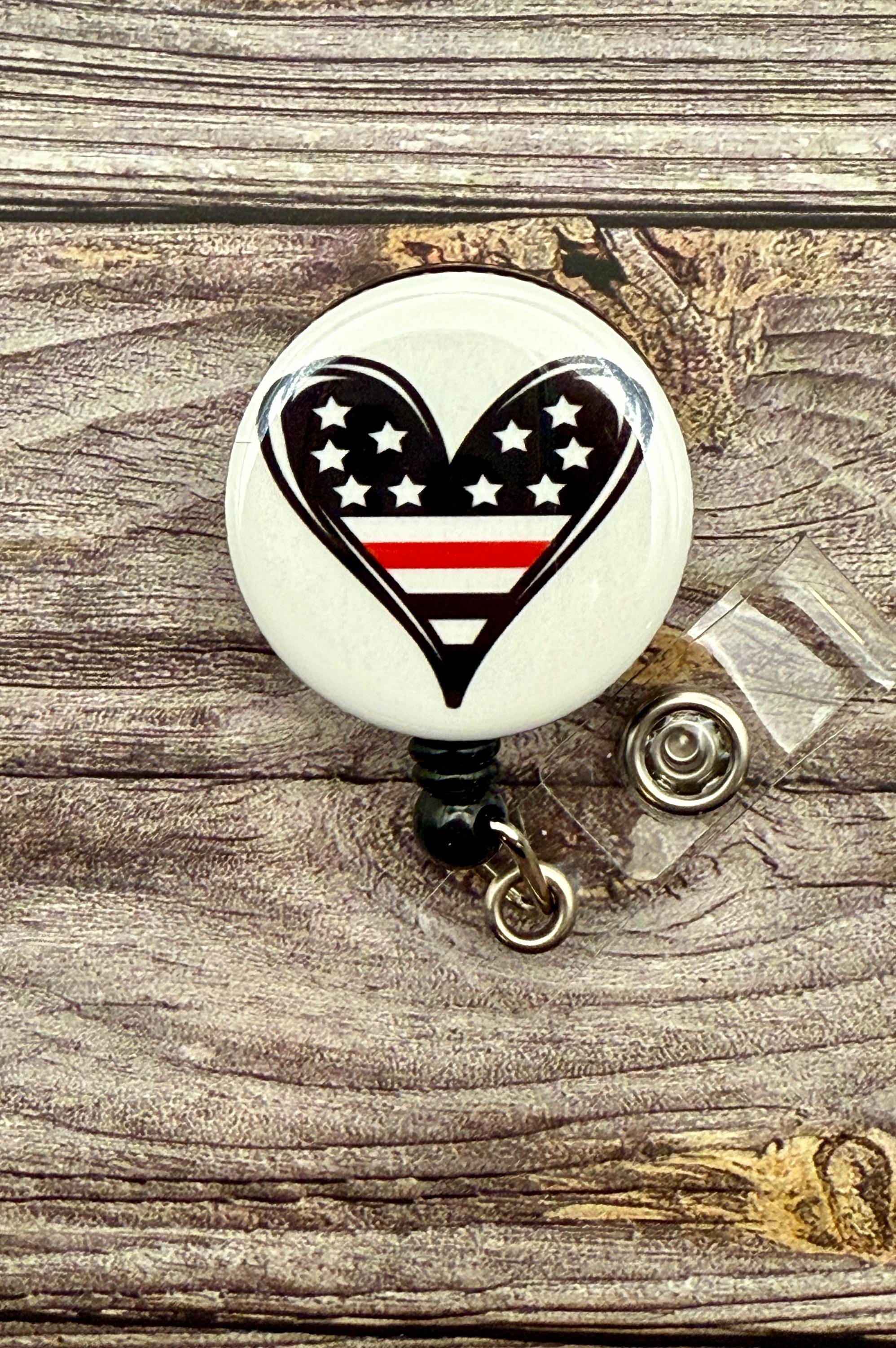 Thin Red Line Heart Badge Reel: Firefighter Wife Gift