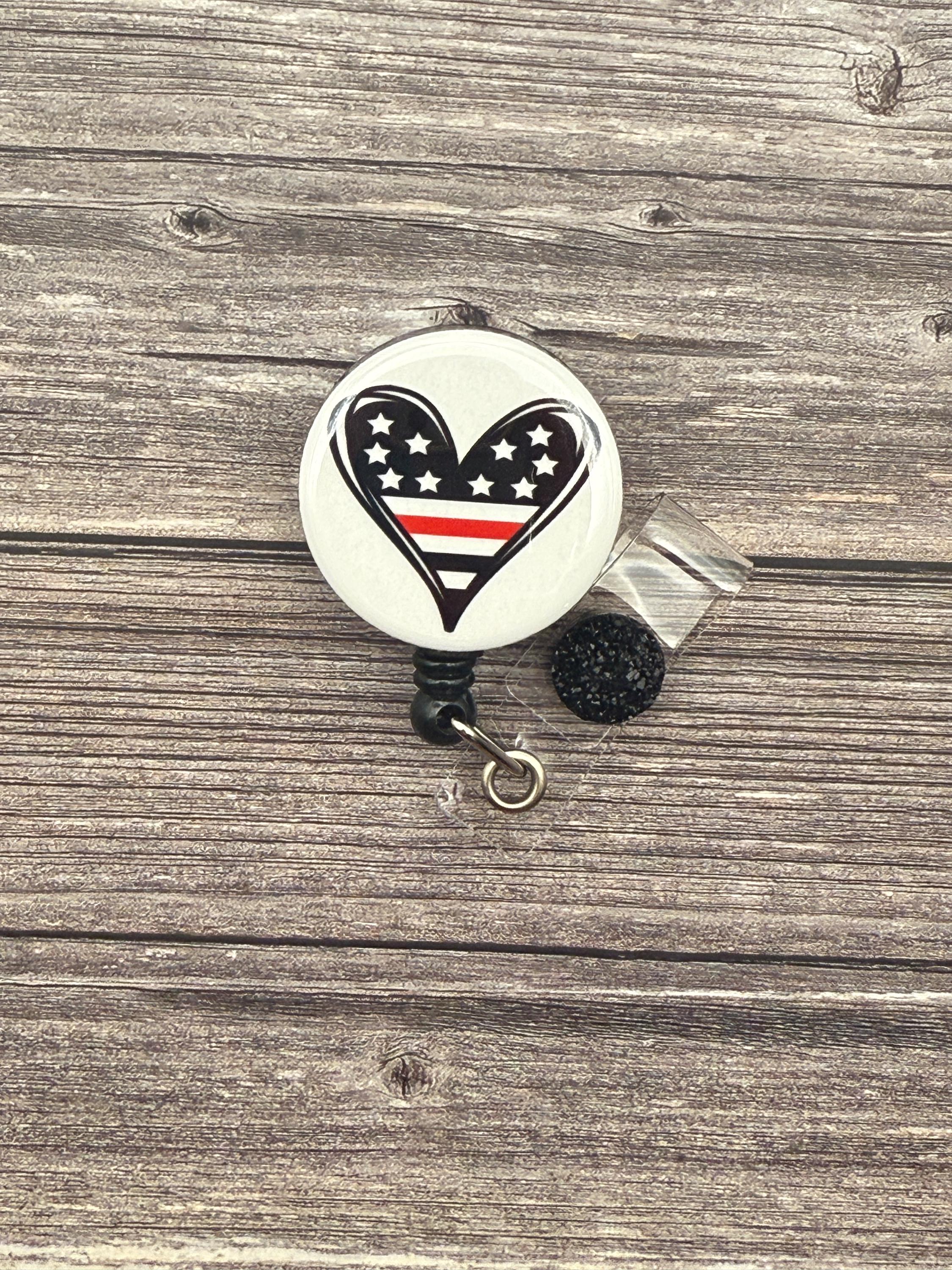Thin Red Line Heart Badge Reel: Firefighter Wife Gift - Thumbnail 3