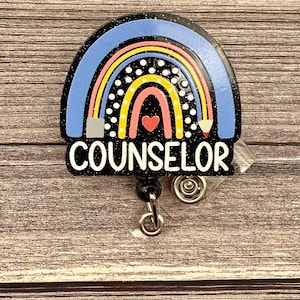 Counselor Badge Reel: Rainbow Design, Retractable Clip