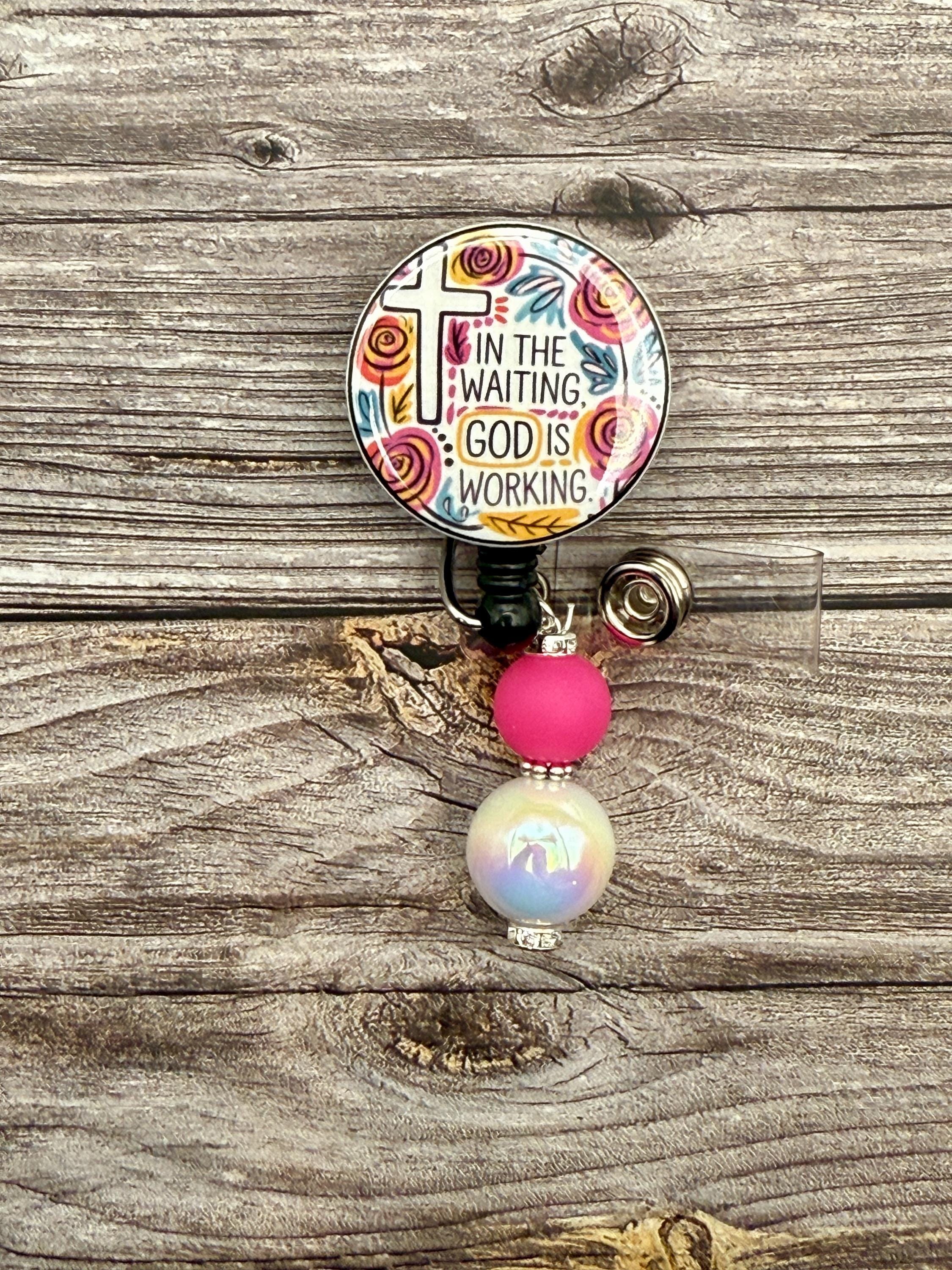 Inspirational Floral Badge Reel: Religious Nursing ID Holder - Thumbnail 2