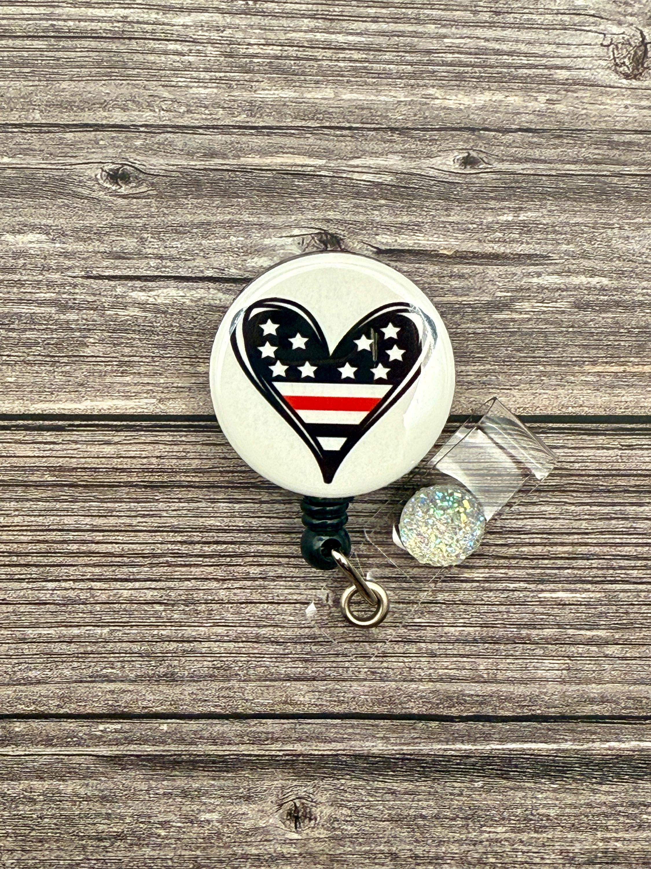 Thin Red Line Heart Badge Reel: Firefighter Wife Gift - Thumbnail 2
