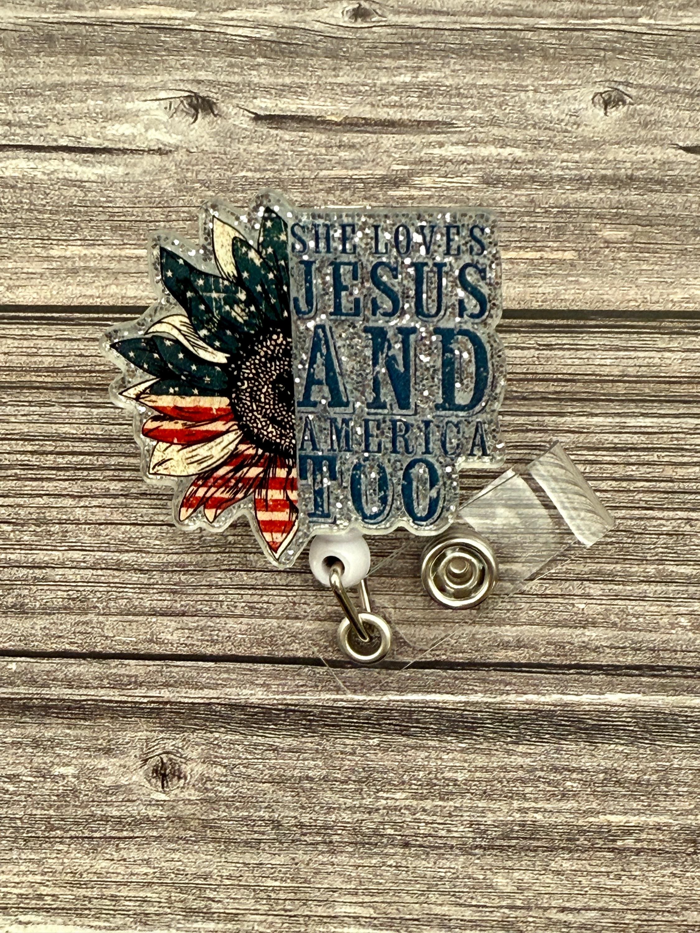 Patriotic Sunflower Badge Reel: Alligator Swivel Clip - Thumbnail 2