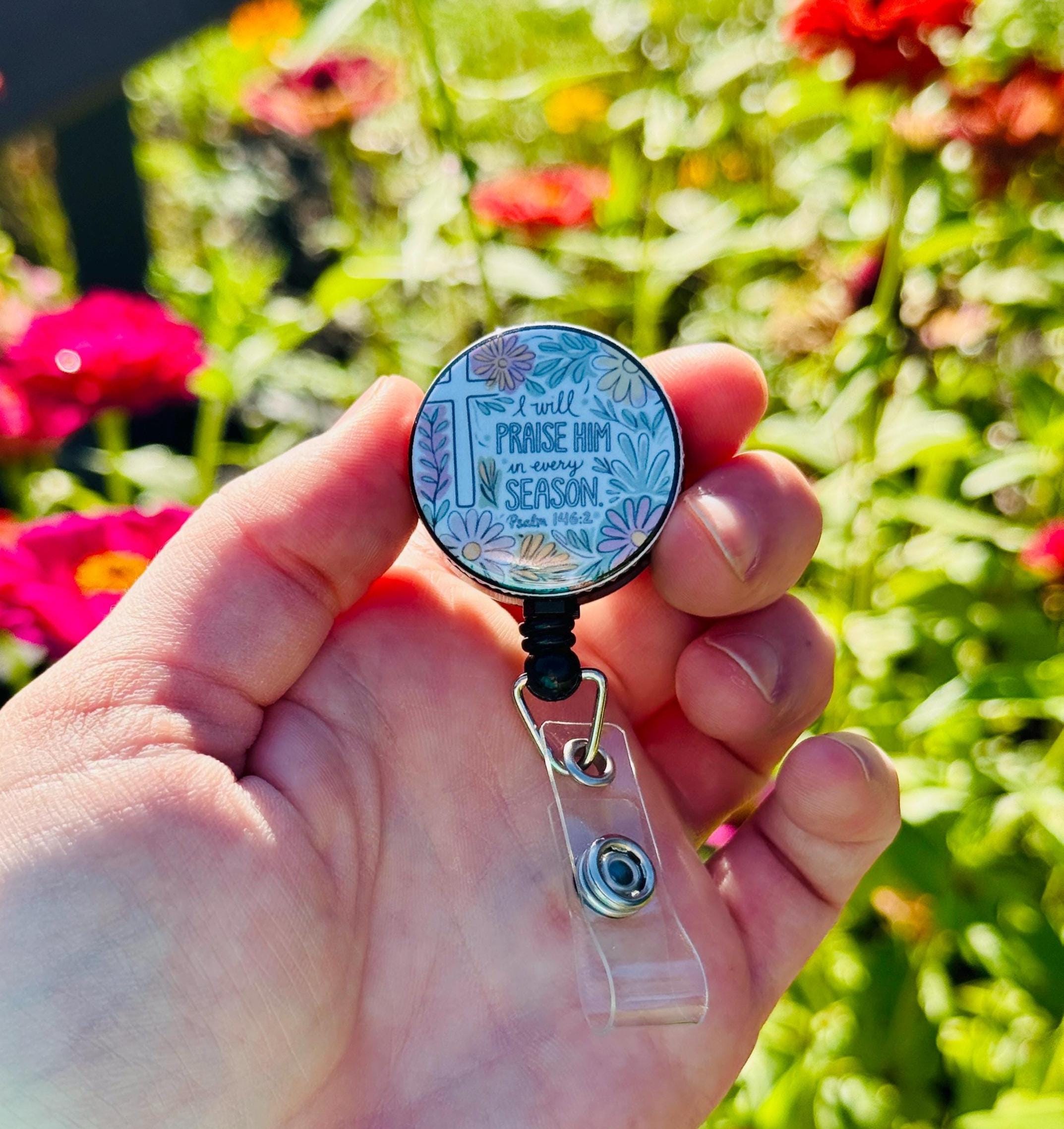 Floral Religious Badge Reel: Motivational Nurse Gift - Thumbnail 2
