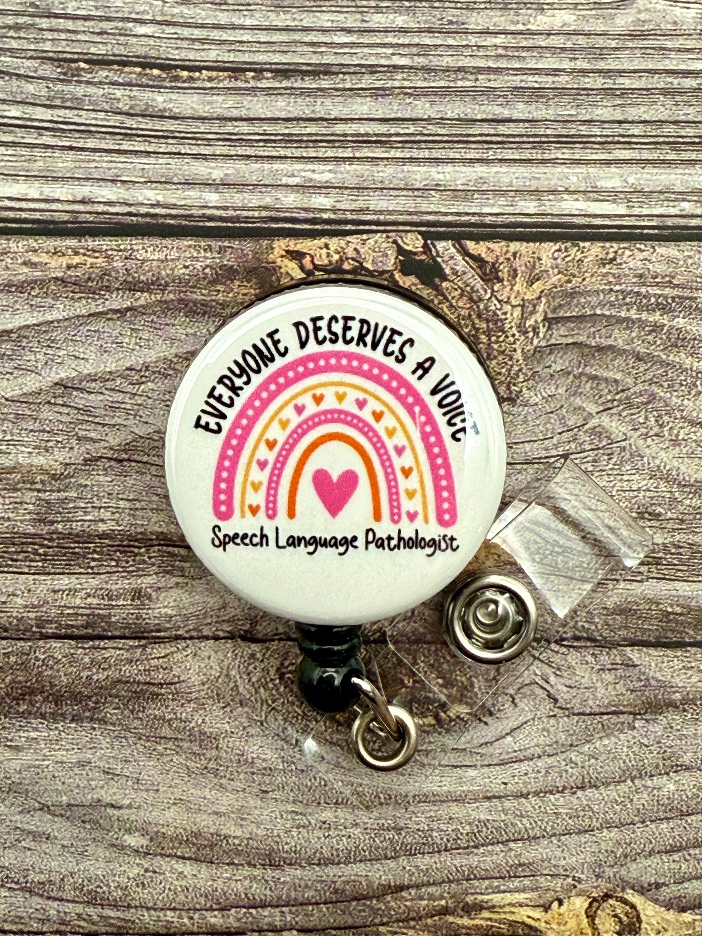 Speech Therapist Badge Reel: Rainbow Design, Retractable Reel