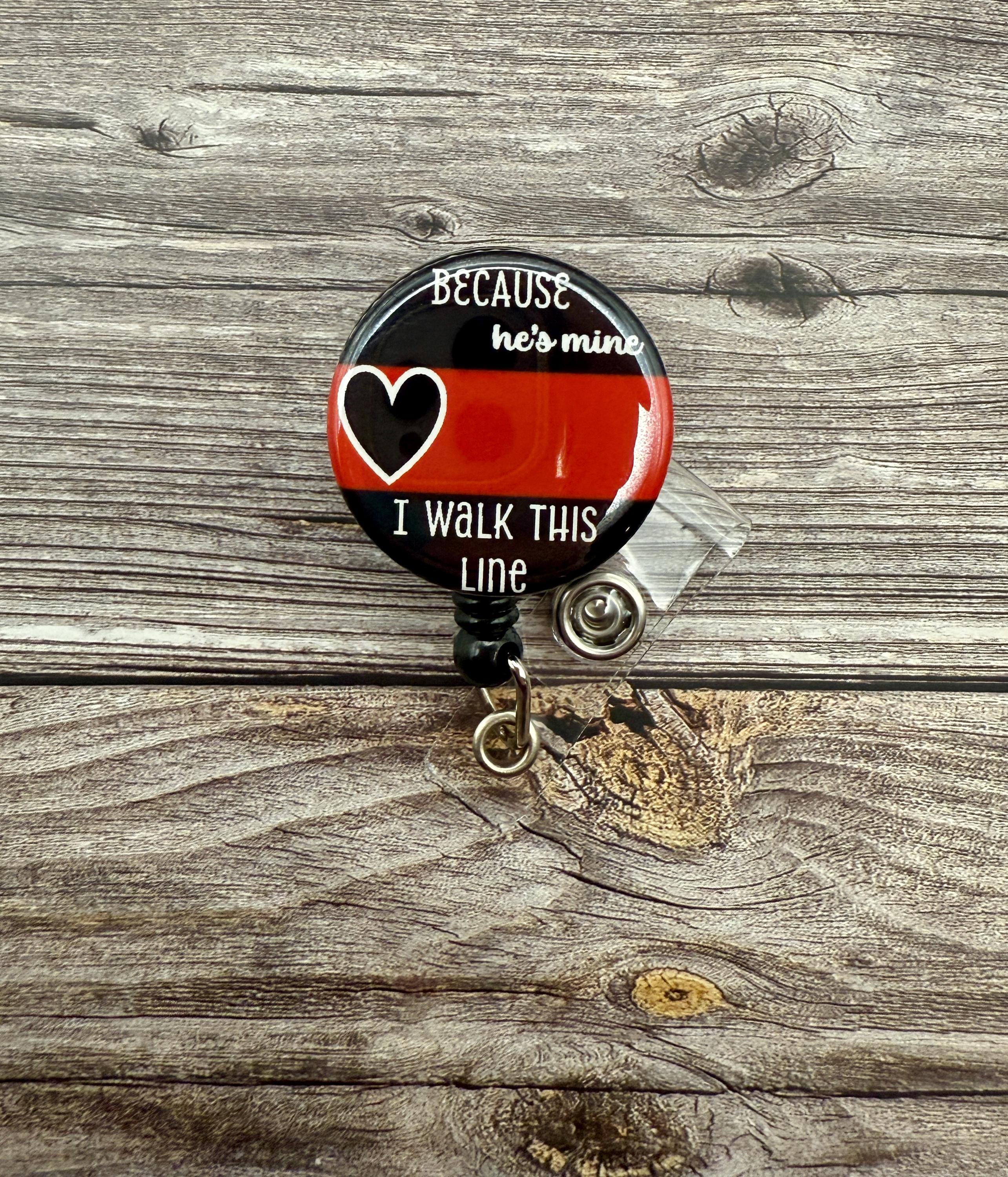 Thin Red Line Badge Reel: Firefighter Wife, Personalized Nursing Badge - Thumbnail 2