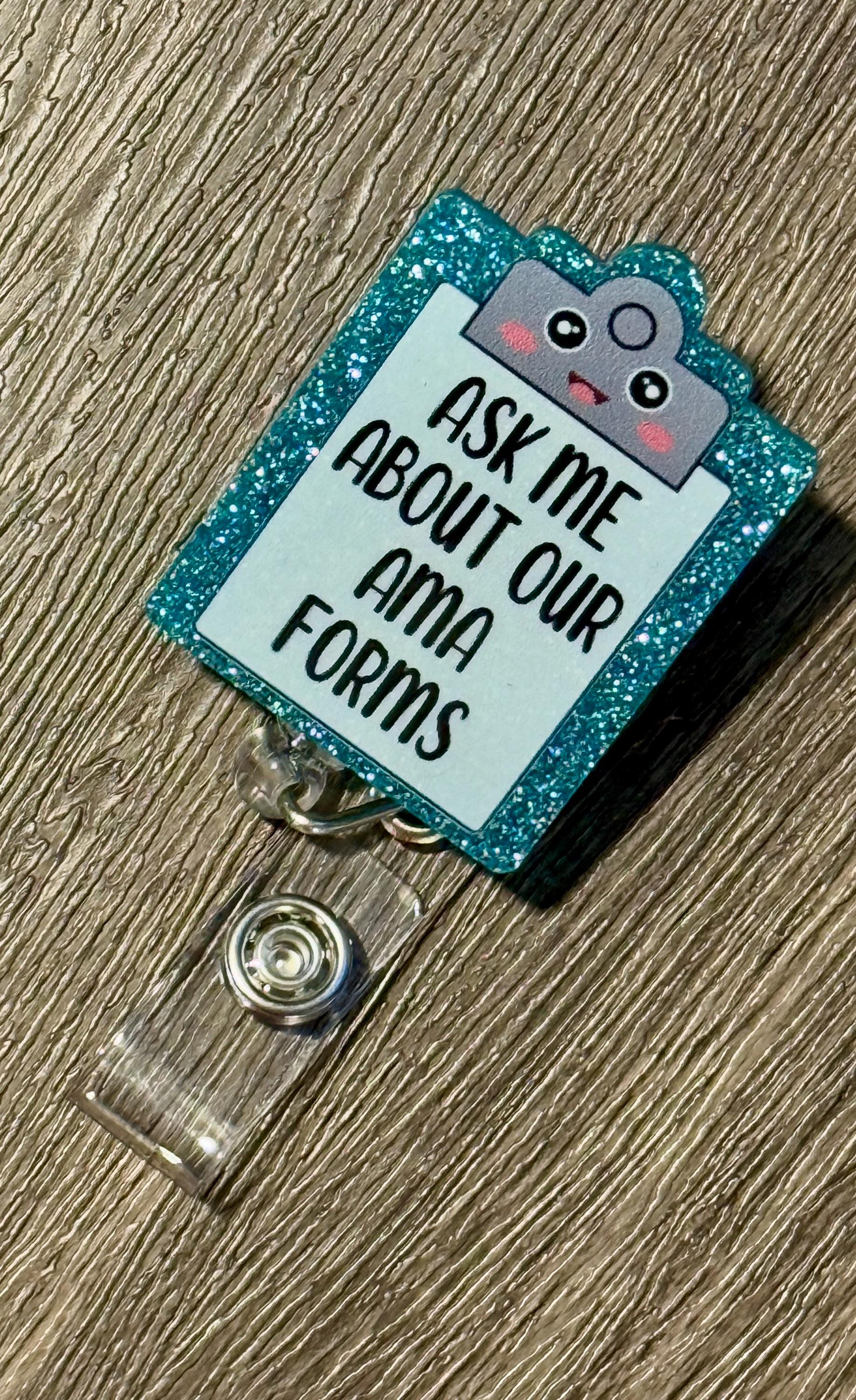 Funny 'Ask Me About AMA Forms' Badge Reel: Alligator Swivel Clip - Thumbnail 4