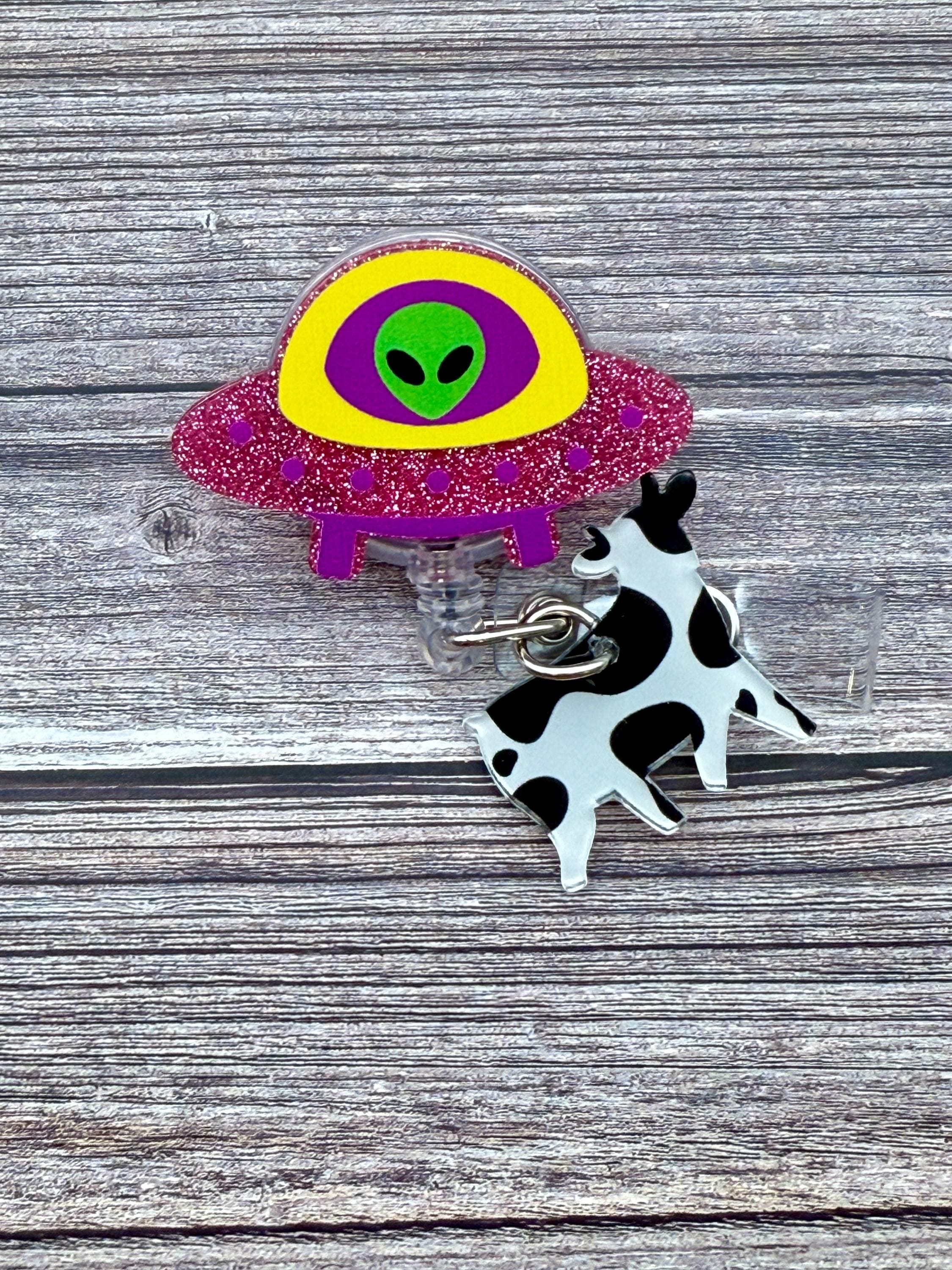 Alien Spaceship Retractable Badge Reel: Alligator Swivel