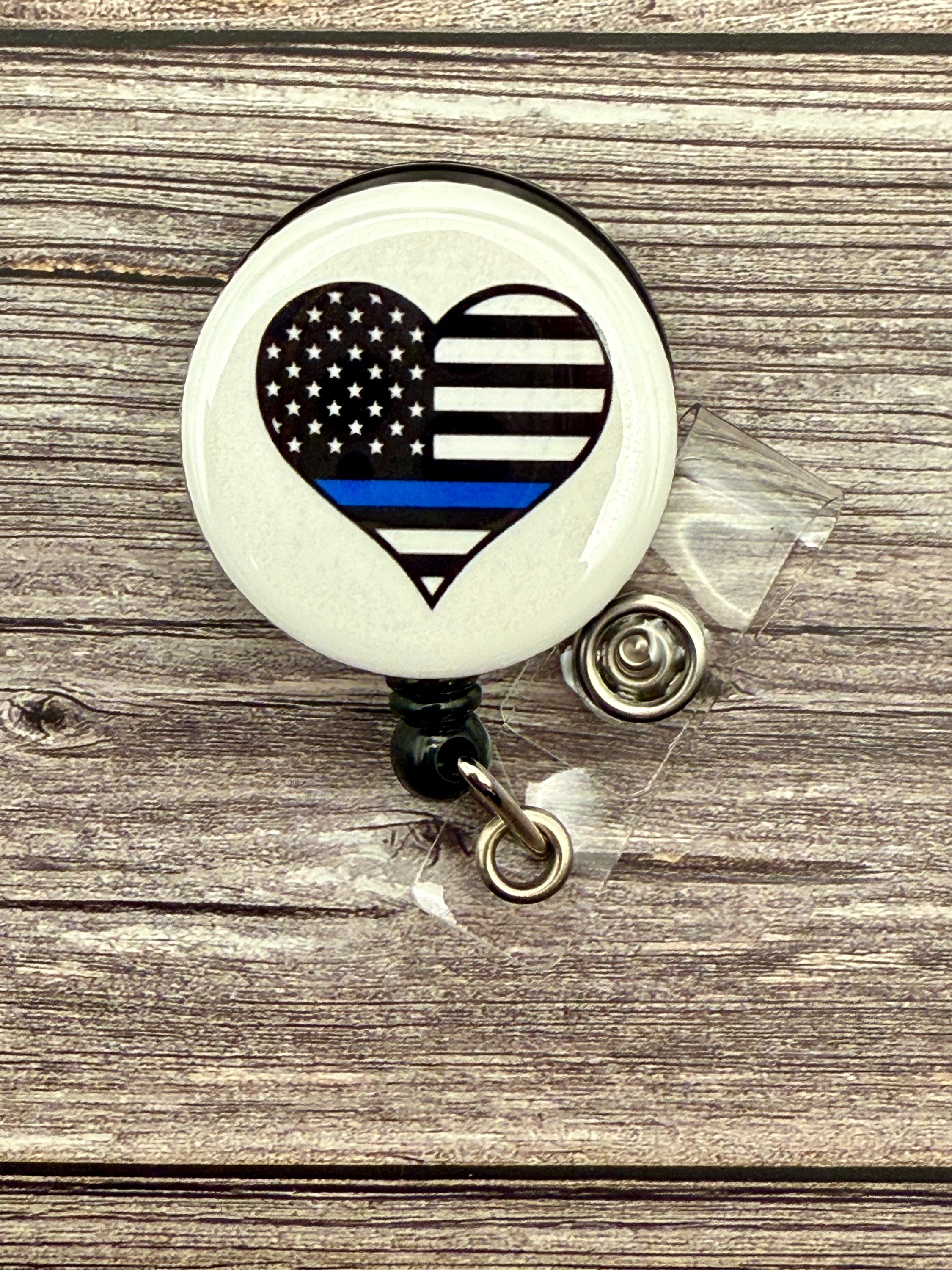 Thin Blue Line Heart Badge Reel: Police Wife, Nurse