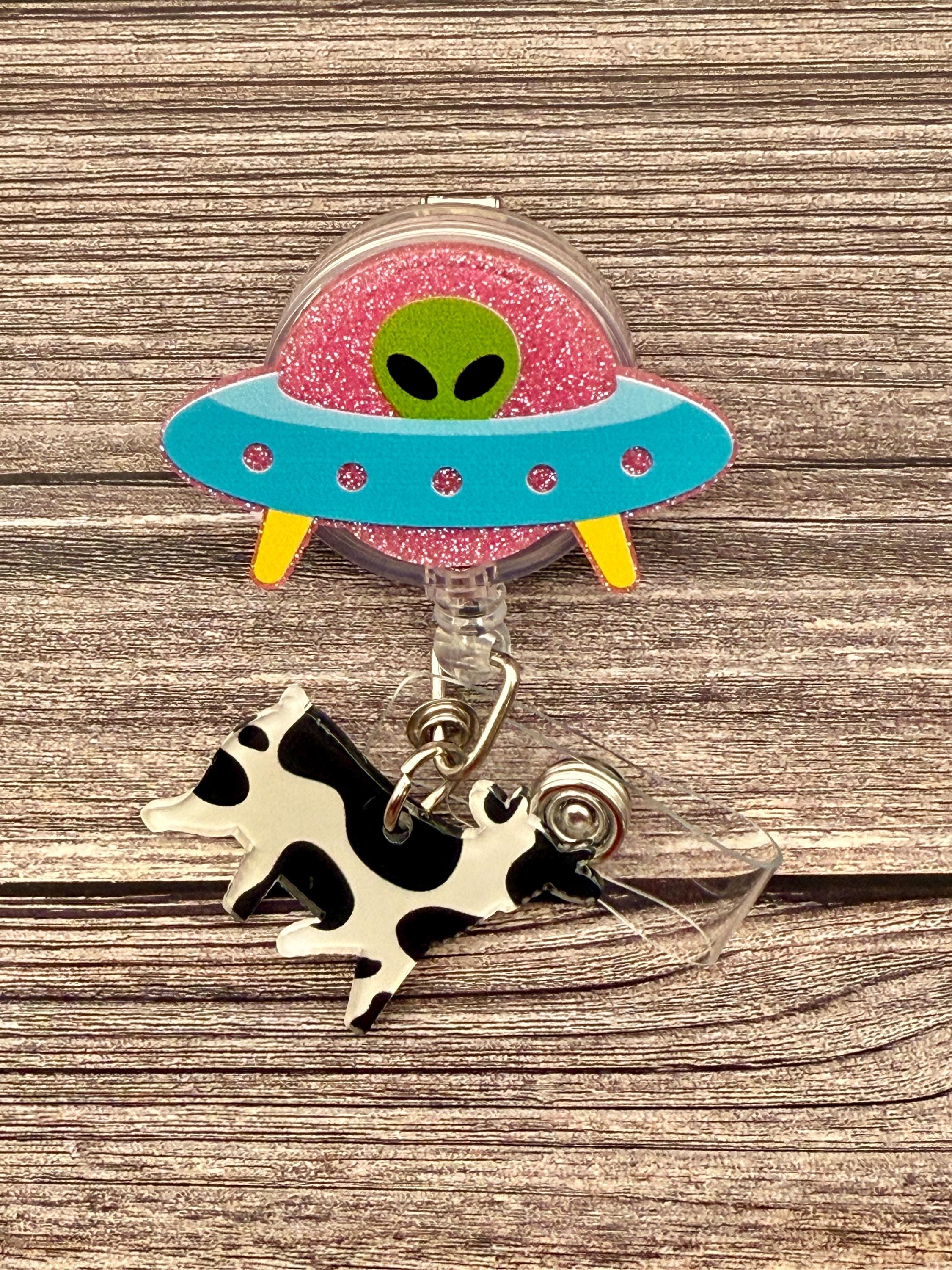 Alien Spaceship Retractable Badge Reel: Alligator Swivel Style