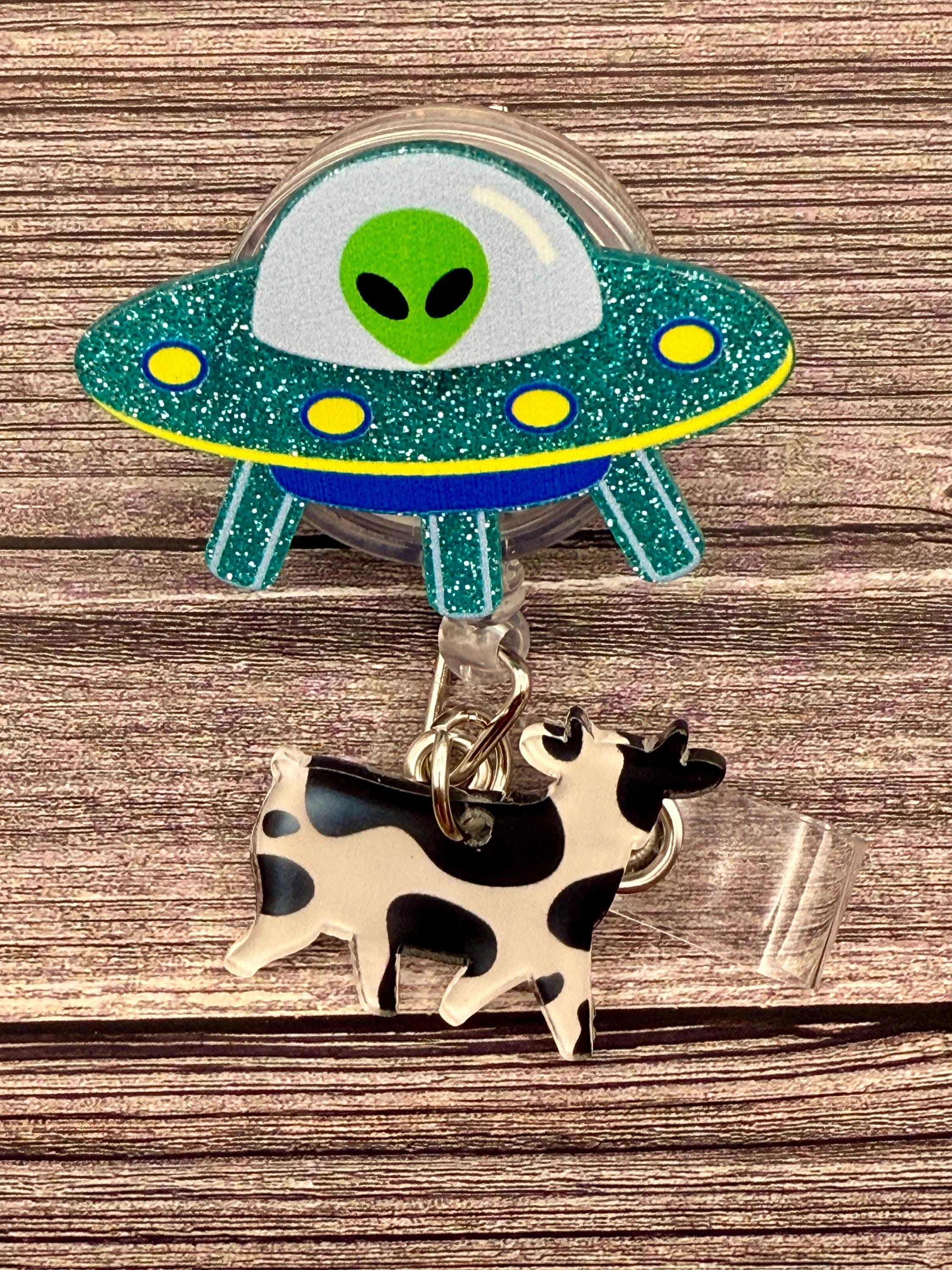 Quirky Alien UFO Cow Retractable Badge Reel - Thumbnail 2
