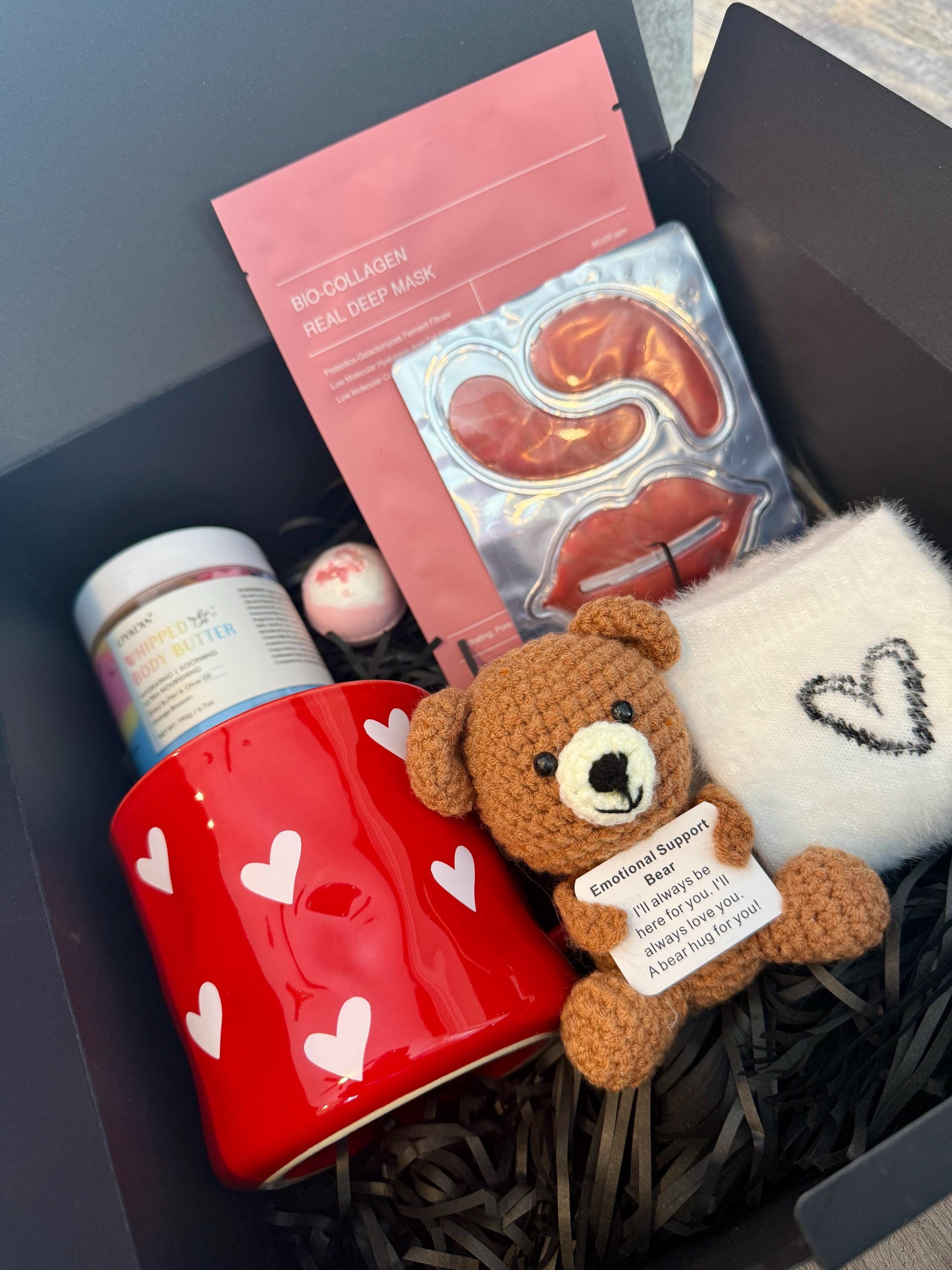 Pamper Gift Box: Mug, Crochet Teddy Bear, Face Mask & More