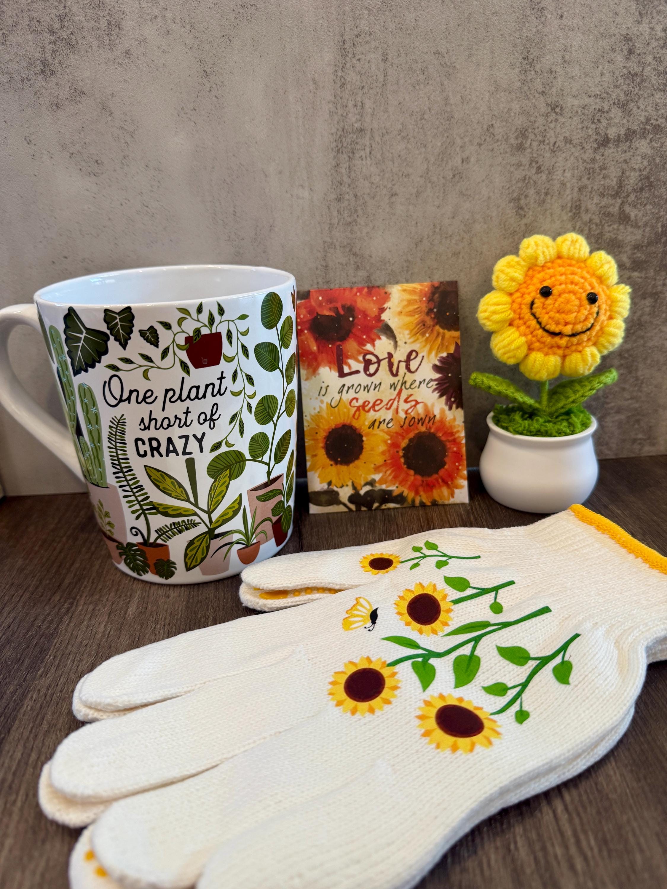 Plant Lover Gift Box: Sunflower Mug, Crochet Flower, Gardening Gloves - Thumbnail 2