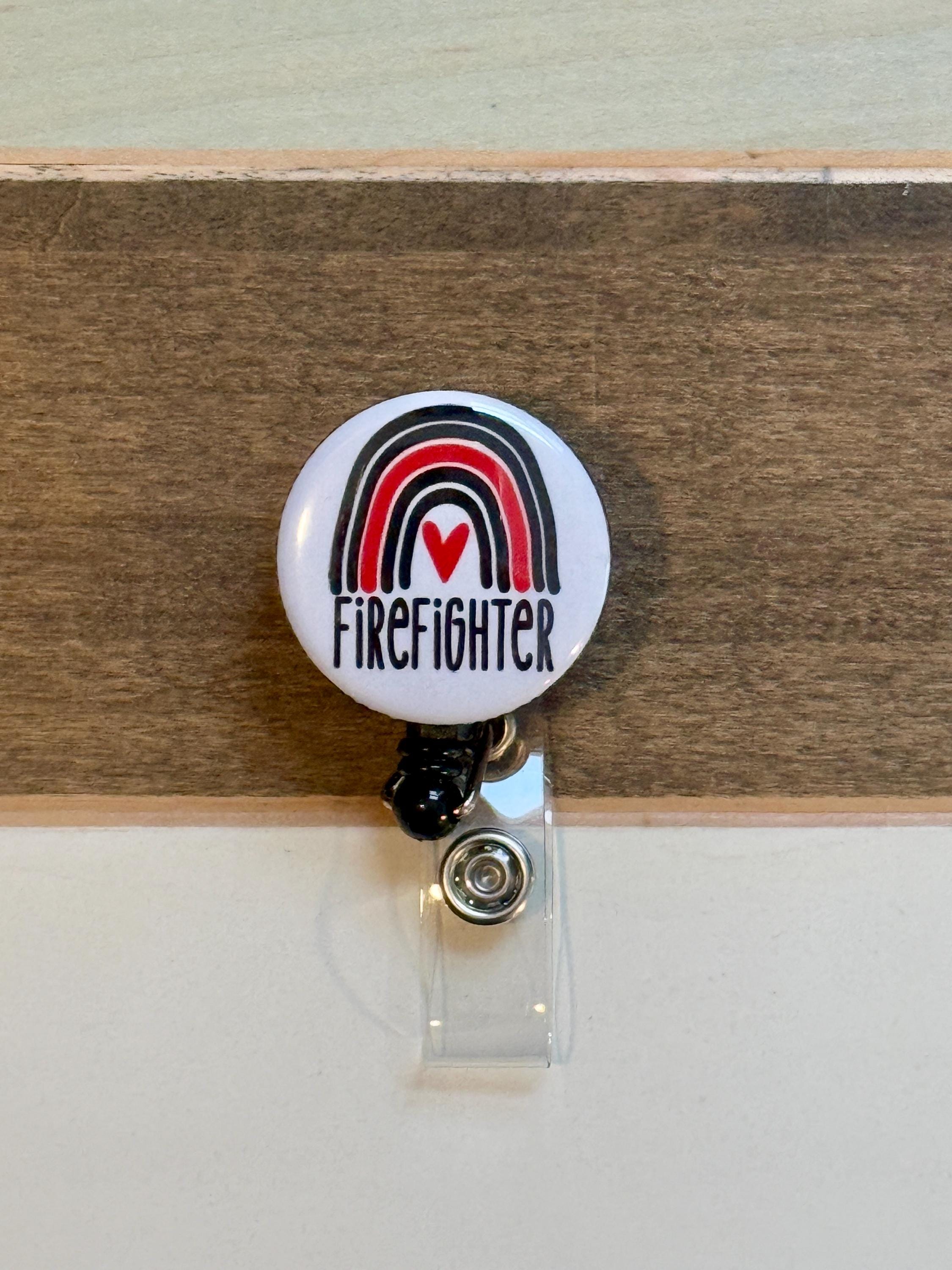 Firefighter Badge Reel: Thin Red Line, Personalized Nursing Badge - Thumbnail 2