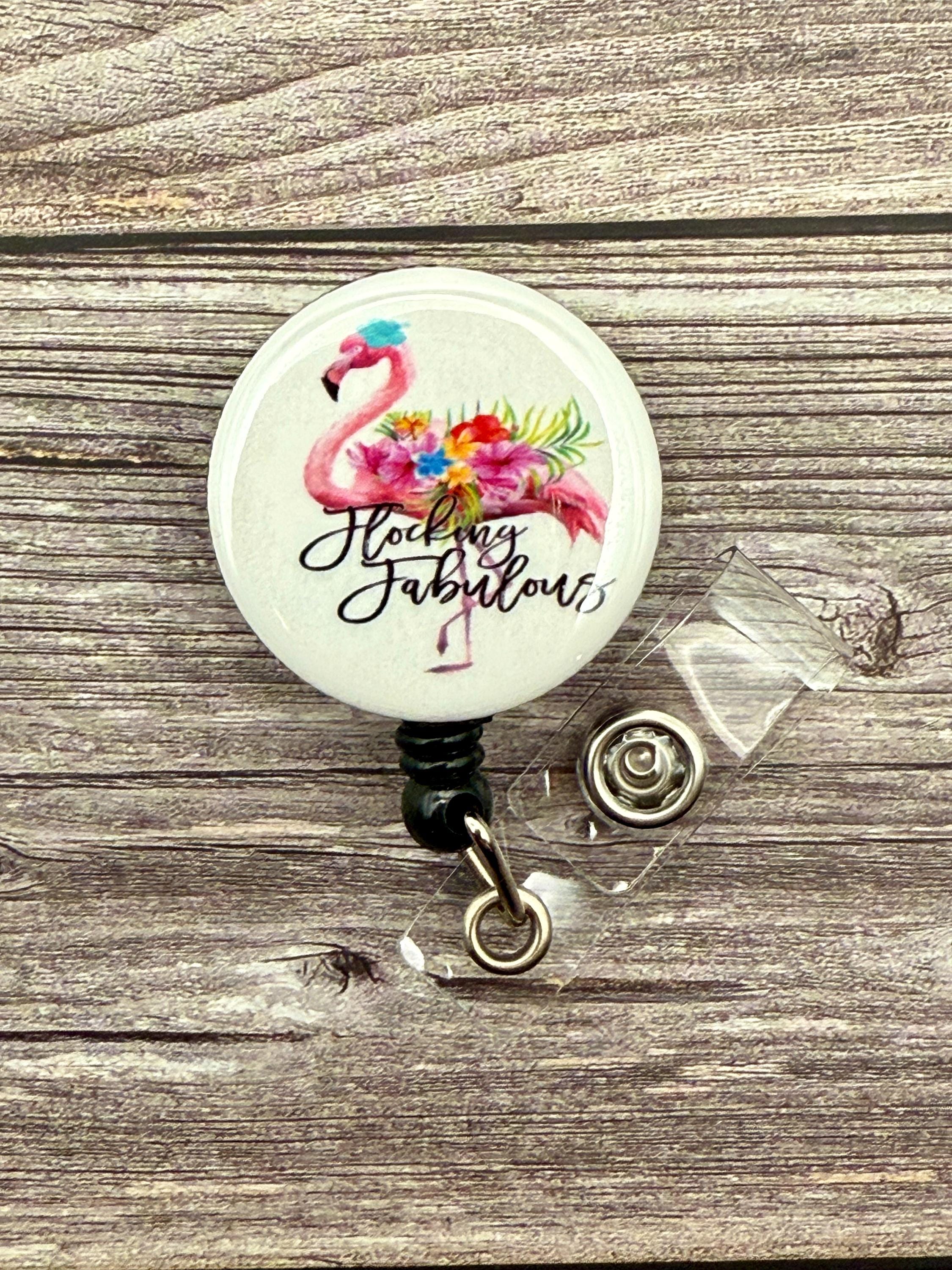 Funny Flamingo Badge Reel: Nursing ID Holder