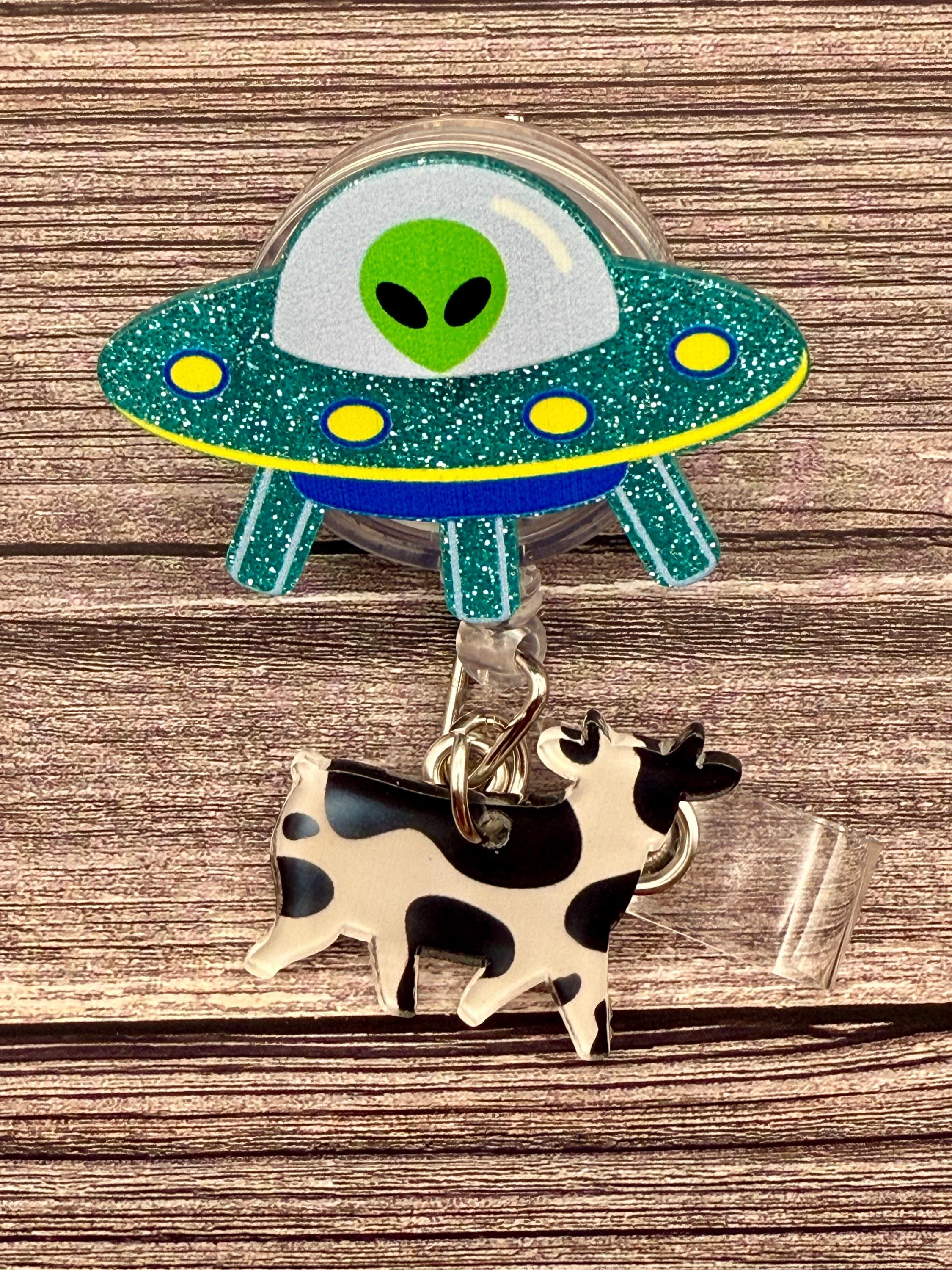 Quirky Alien UFO Cow Retractable Badge Reel