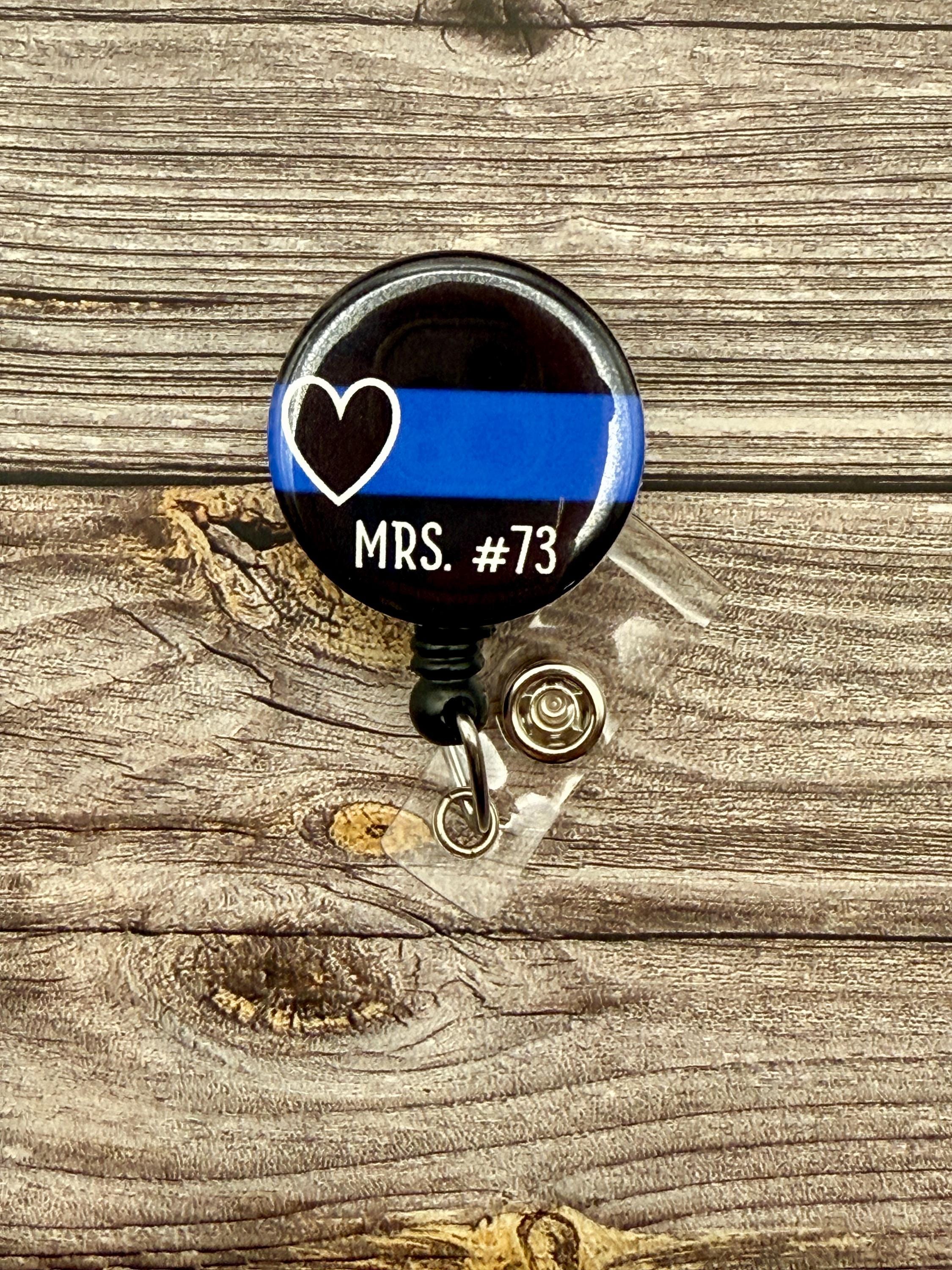 Thin Blue Line Badge Reel: Police Wife, Personalized Nursing Badge - Thumbnail 2