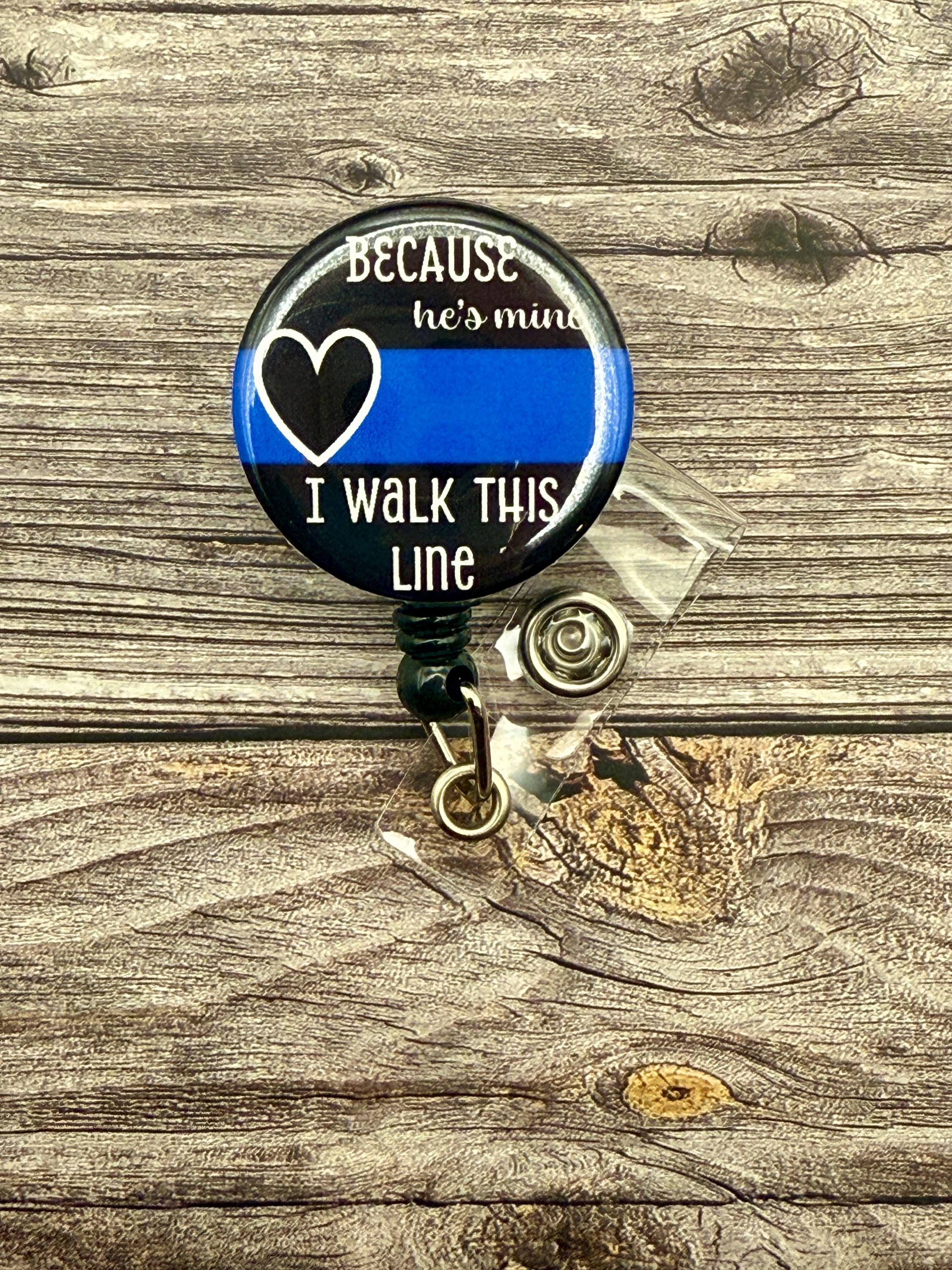 Thin Blue Line Badge Reel: Police Wife, Nurse - Belt or Swivel Clip - Thumbnail 2