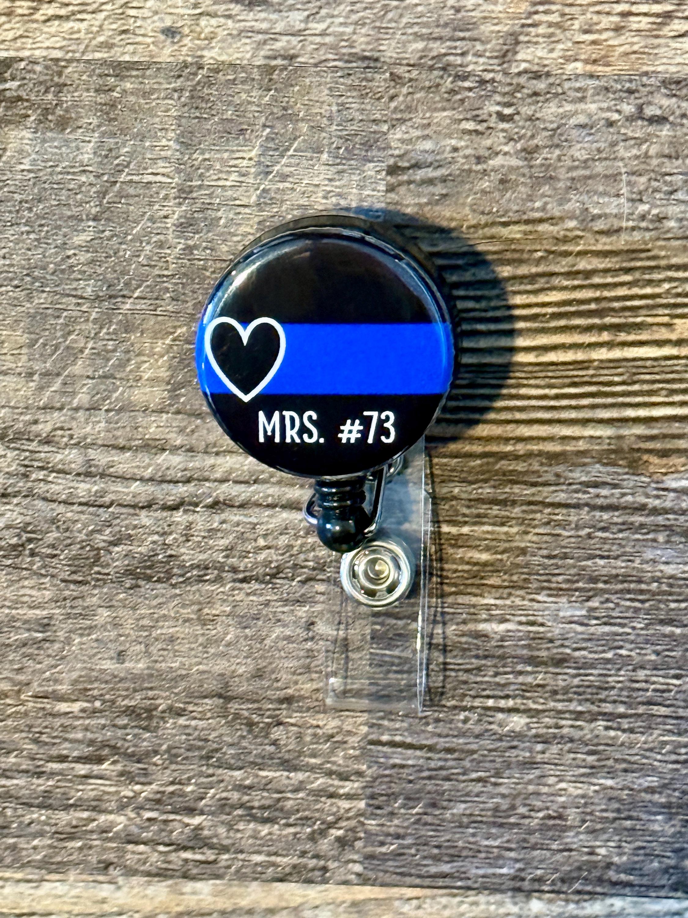 Thin Blue Line Badge Reel: Police Wife, Personalized Nursing Badge - Thumbnail 3