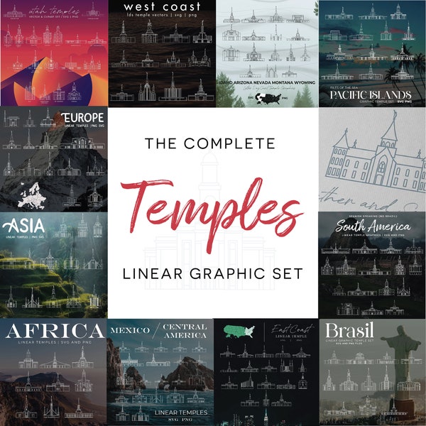 LDS LinearTemple Vector Set, Complete Set, Temple Bundle, comprend les fichiers AI, SVG et png de tous les temples; super pour cricut