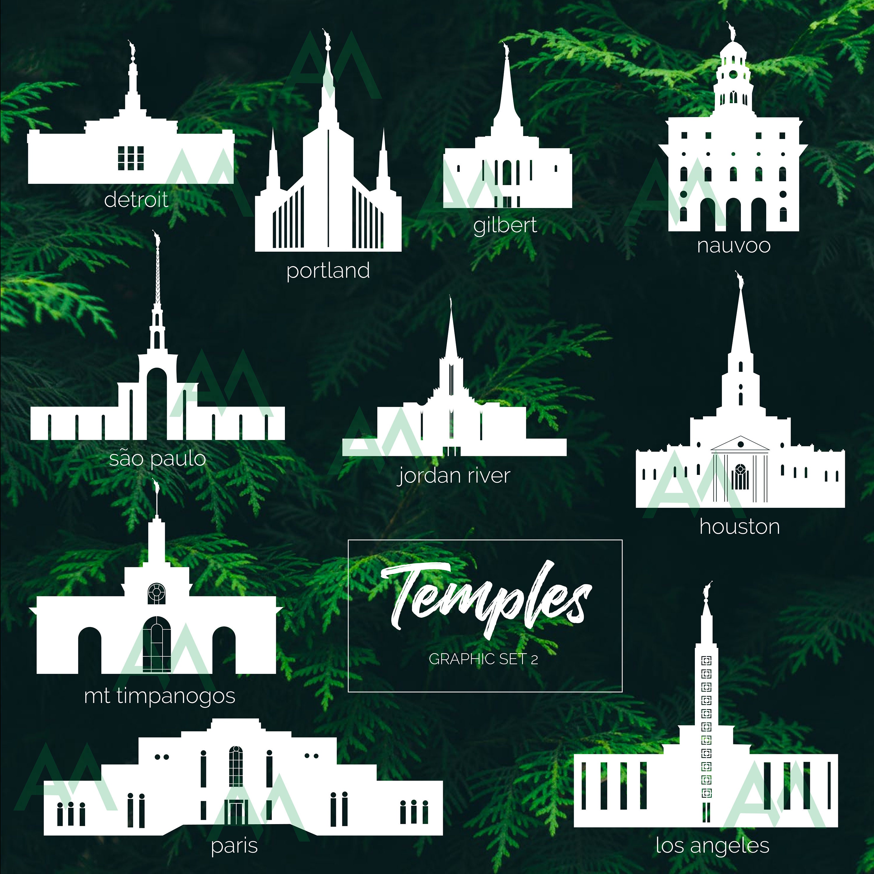 Temple Vector Set 2, Temple Graphics, Mormon, Lds, AI, SVG, PNG Detroit