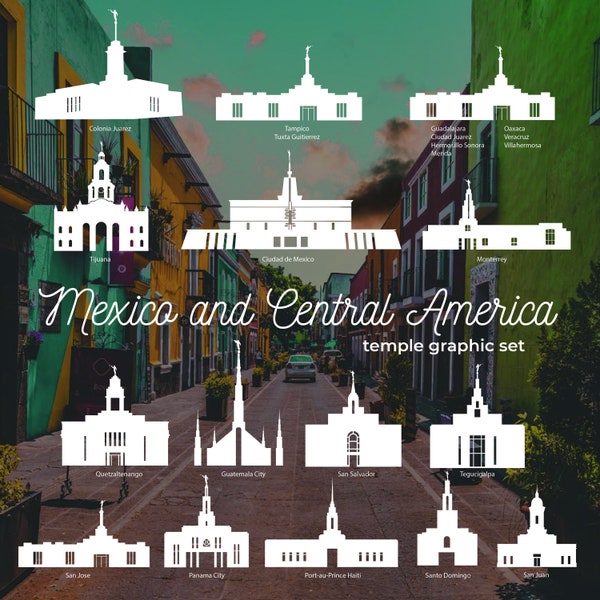 Conjunto de vectores de templo SUD - México y Centroamérica - Gráficos de templo, lds, archivo Illustrator, SVG, PNG, México