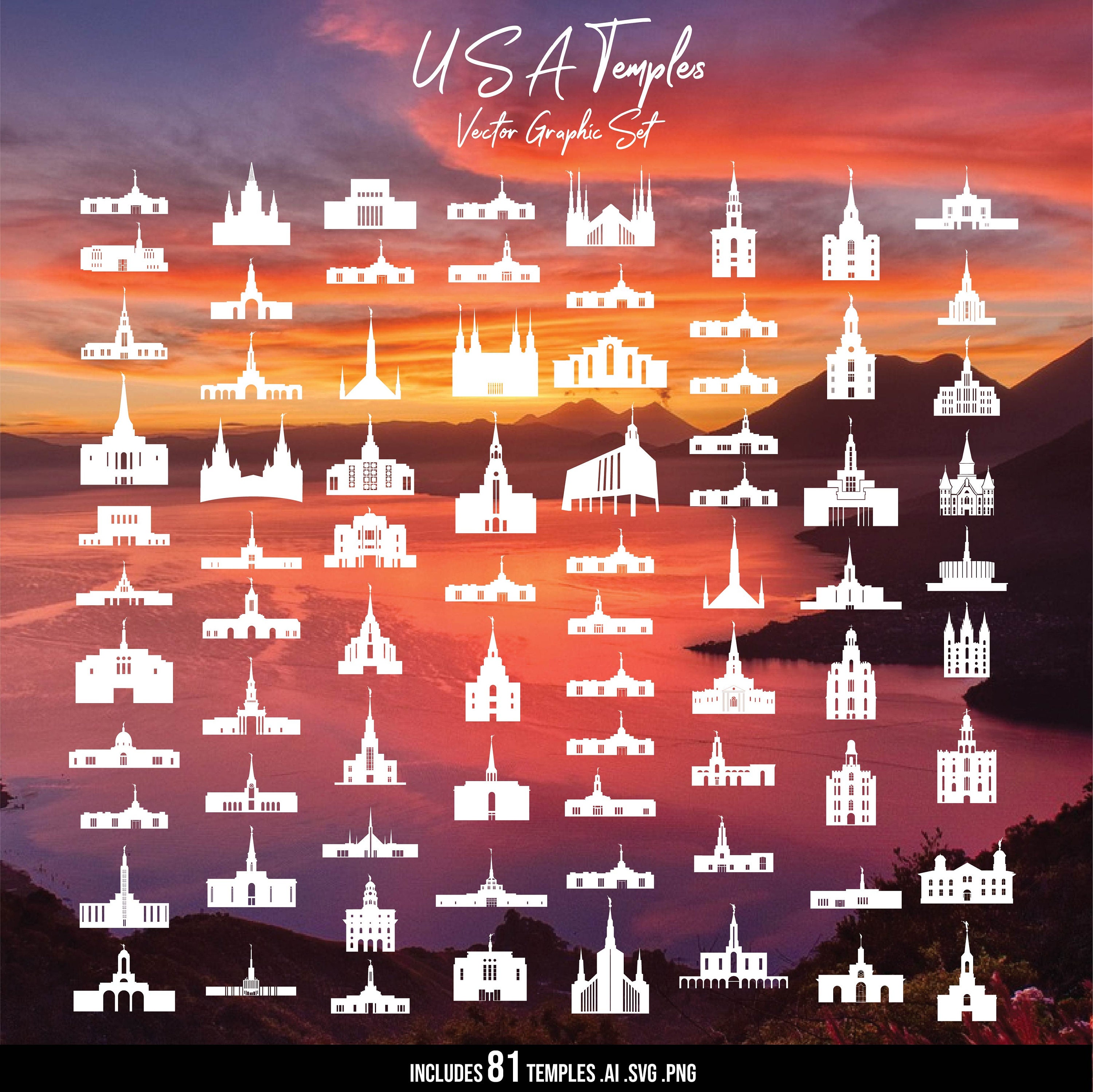 LDS Temple Vector Set USA Temples United States Temples Etsy