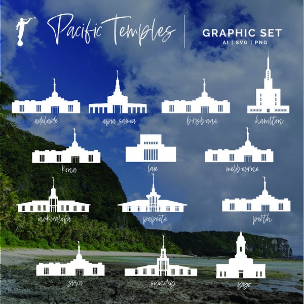 LDS Pacific Temple Vector Set, Tempel Graphics, Mormon, LDS, Illustrator-bestand, SVG, Cricut-bestanden