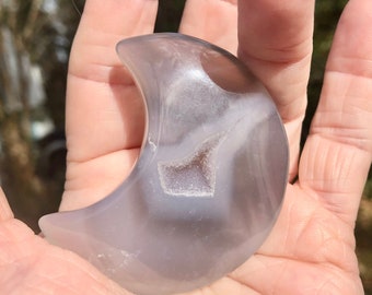 Carved Agate Geode Half Moons: Celestial Blue Druzy Altar Decor