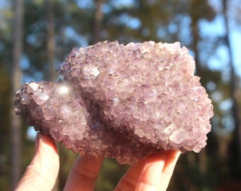 Raw Amethyst Geode Crystal Cluster, Lilac Druzy Slab Slice, 1 lb 7 oz